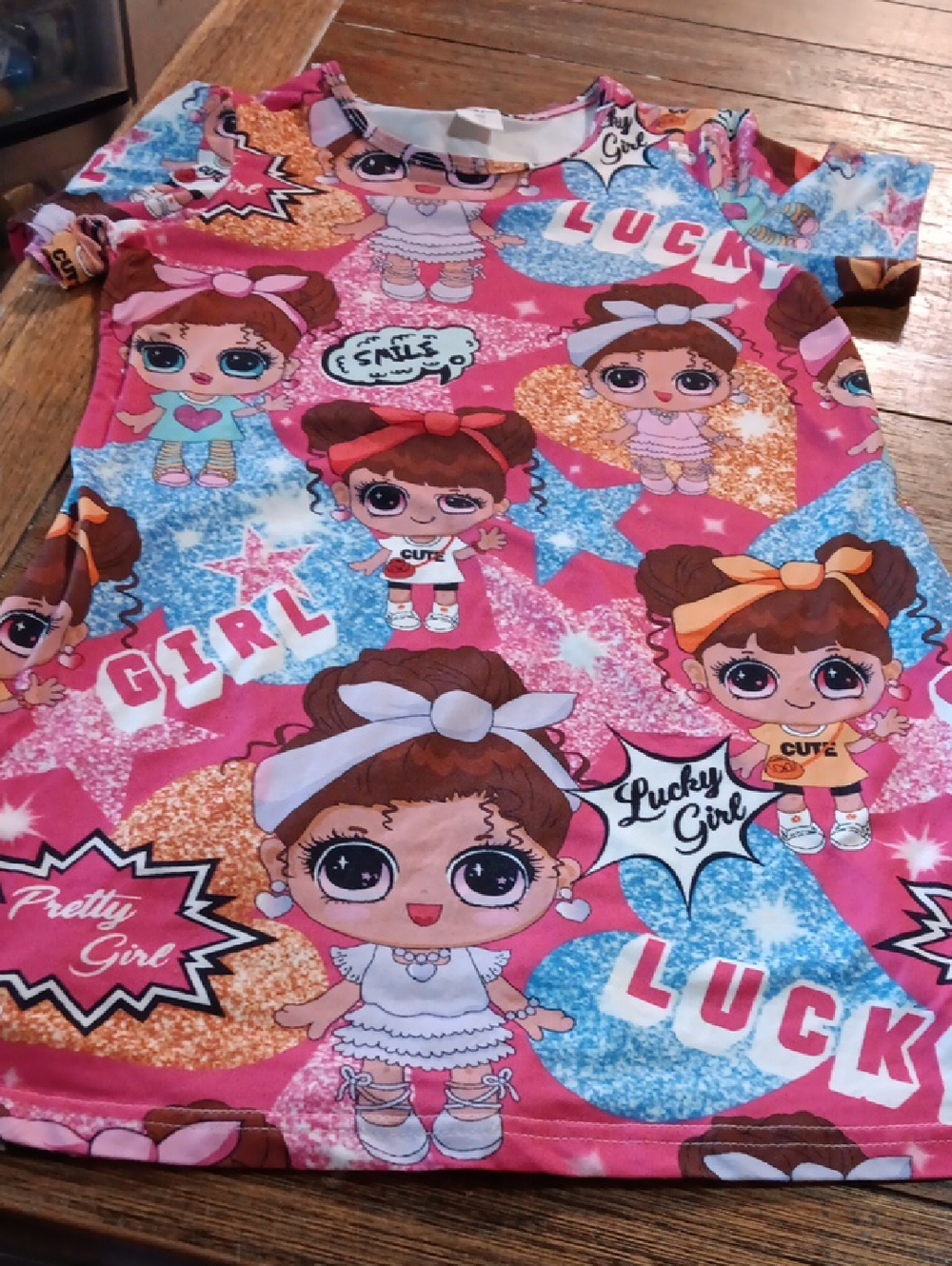 Lol Pink Cartoon Doll Graphic Girls Tee Shirt Dress